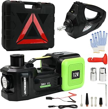 5Ton Electric Hydraulic Jack For Cars with Impact Wrench & Air Inflator Pump Set, 12V Digital Display Auto-Stop Portable Floor Jack, Trolley Jack Lift Stand Tire Tyre Repair Tool