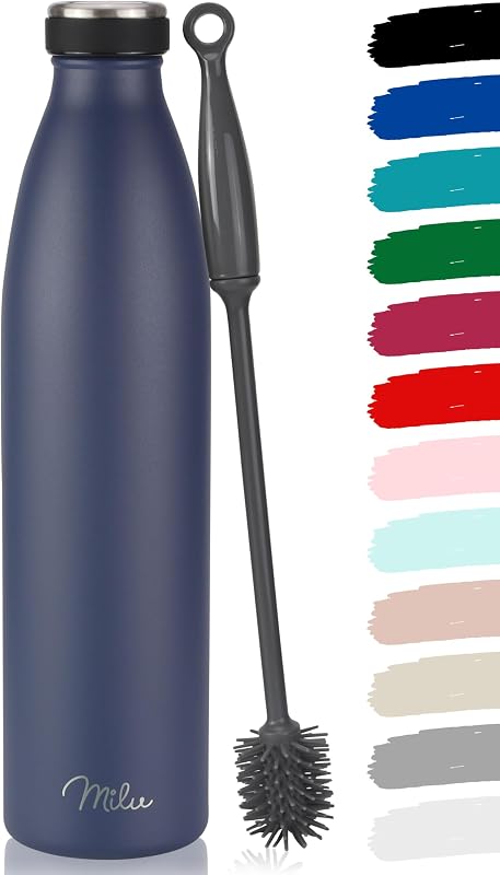 Milu Gourde en acier inoxydable 350 ml 500 ml, 750 ml, 1000 ml, 1,5 l – Bouteille isotherme, bouteille d'eau isolée, double paroi anti-fuite, convient aux acides carboniques (Bleu marine, 1500ml)