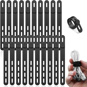 Silicone Cable Ties 20 Pcs, Cord Organizer Wire Organizer Reusable Adjustable with Lock Buckle, Black