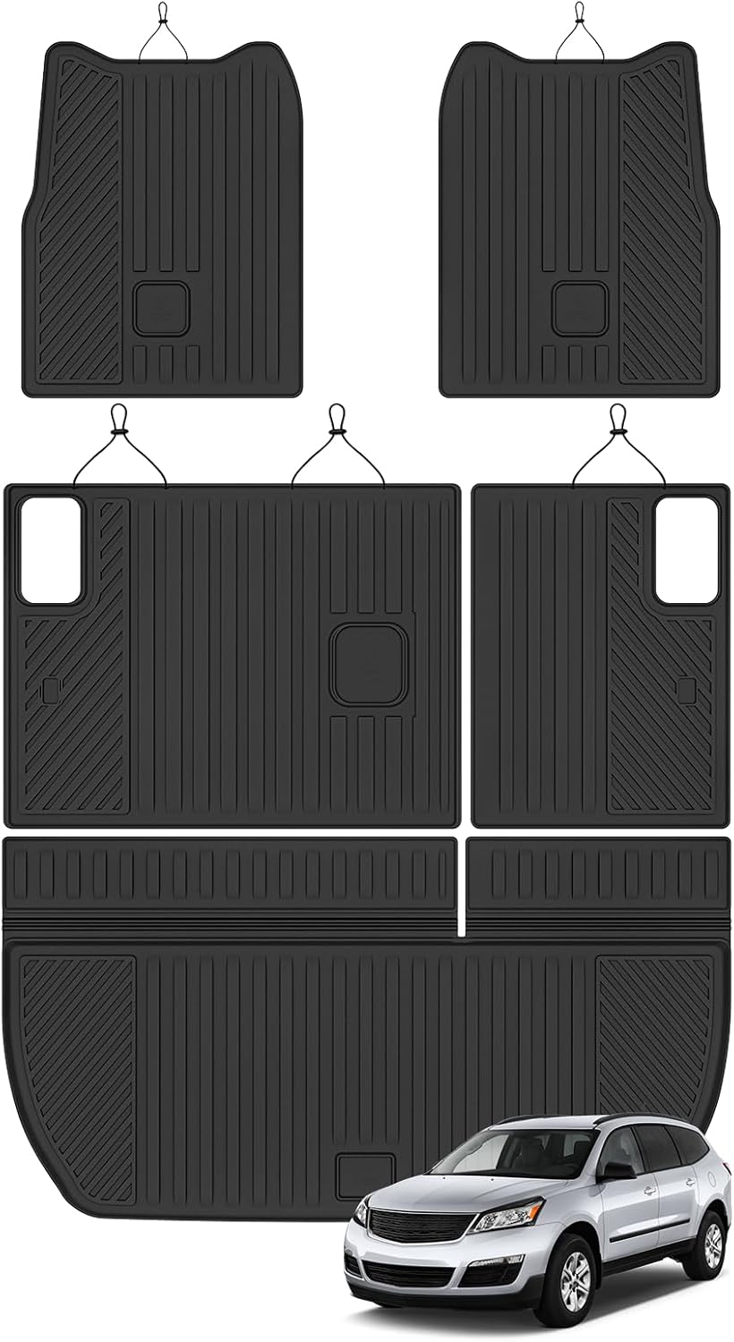 Cargo Mat for 2009-2017 Chevy Traverse/2008-2017 Buick Enclave 7 Seats, Trunk Mat and 2nd&3rd Backrest Mat All Weather TPE Protector for Chevy Traverse Accessories