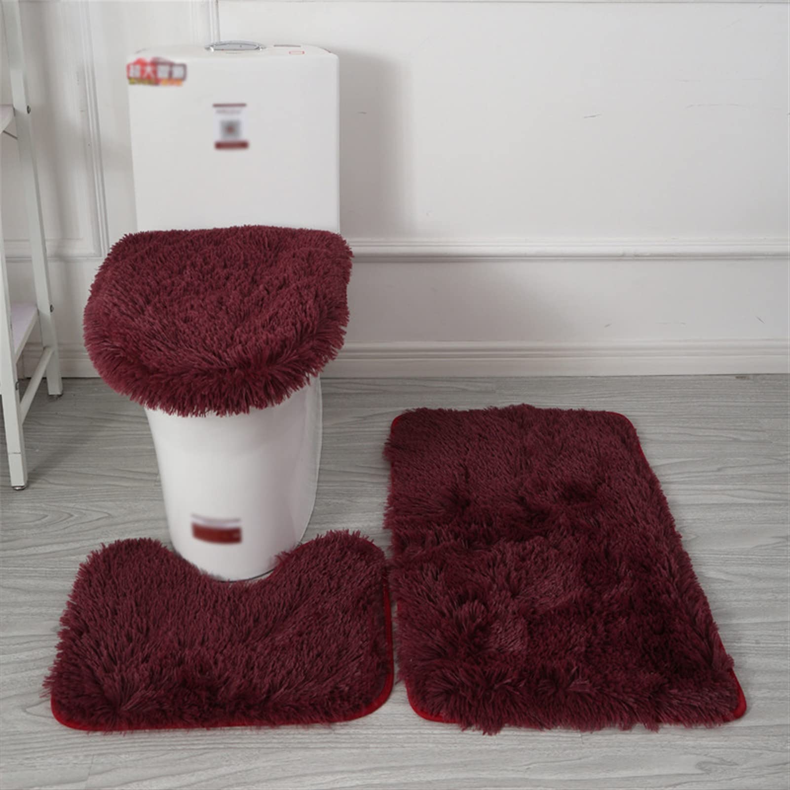 Lifup Lot de Tapis de Bain Antidérapant, 3 Pièces, Tapis Contour Toilette à Poils Longs, Shaggy Couvercle pour Abattant WC Gris