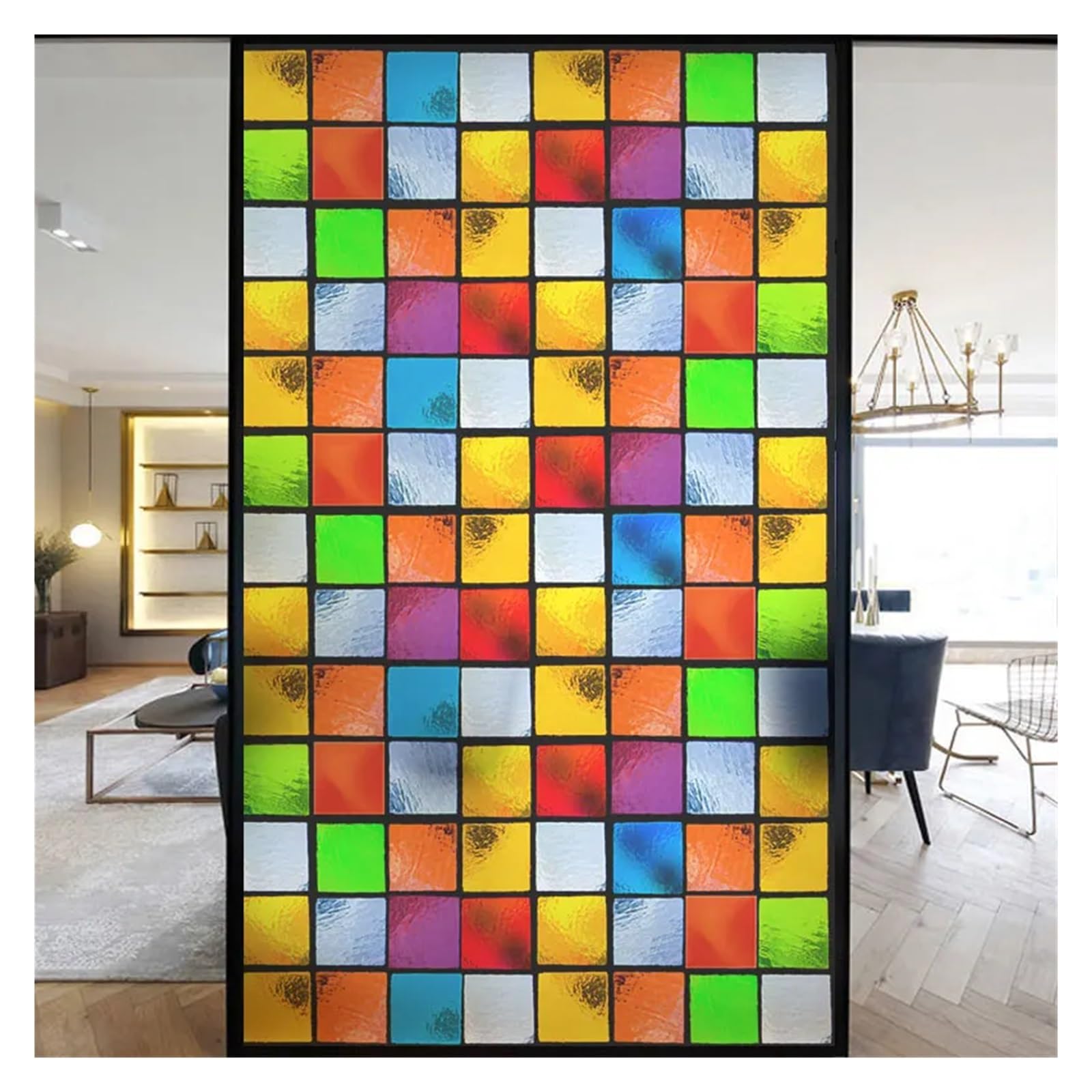 Window Film Colorful Stained Frosted Glass Film Modern Art Geometry Pattern Window Stickers Opaque Self-adhesive Home Decor Privacy(E,40x100cm)