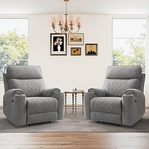 Miniatura 26 de Juego de sofá reclinable eléctrico de 2 piezas con puerto de carga, incluye silla reclinable eléctrica individual y sofá reclinable de 3 plazas para