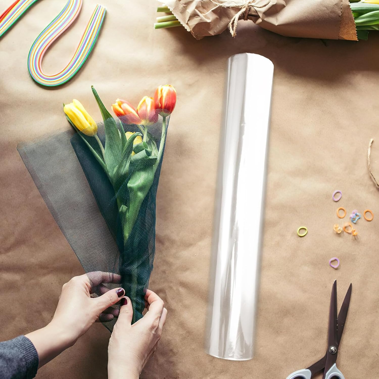 JEWEDECO Waterproof Floral Wrapping Paper Roll for Florist Bouquet Packaging, White Dot Cellophane Wrap Film 40cm X 30m, Dustproof Plastic Flower Wrap for Weddings and DIY Crafts