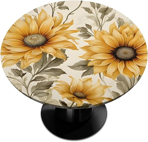 Vista 98 de Mantel redondo ajustable con borde elástico, mantel de hojas coloridas abstractas, impermeable, lavable, para mesas redondas, ideal para picnic