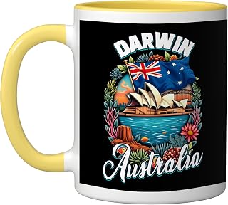 Darwin Australia Vacation Australian Travel Souvenir Ceramic Mug, Yellow/White