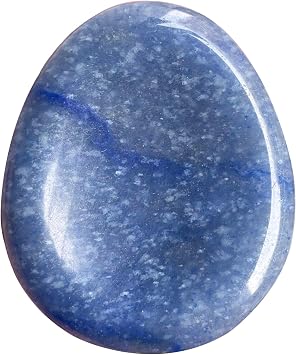 Fekuar Natural Blue Aventurine Crystal Thumb Worry Stone, Hand Carved Healing Crystal Teardrop Pocket Stones for Anxiety Stress Relief Meditation