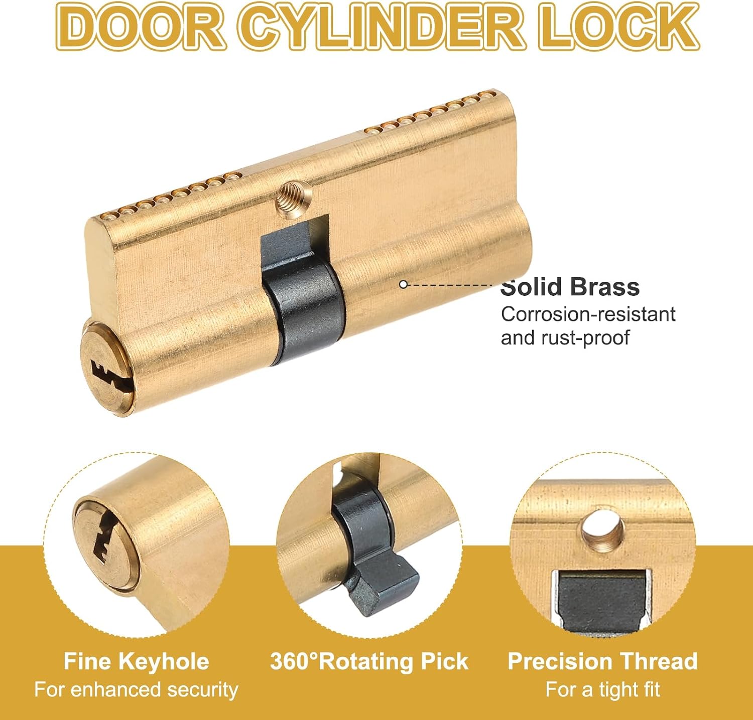 Solid Brass Lock Cylinder (75mm 32.5/42.5) - Double Lock Doors Lock Cylinder Replacement with Mounting Screw and 8 Keys for Wooden and Aluminum Doors image 3