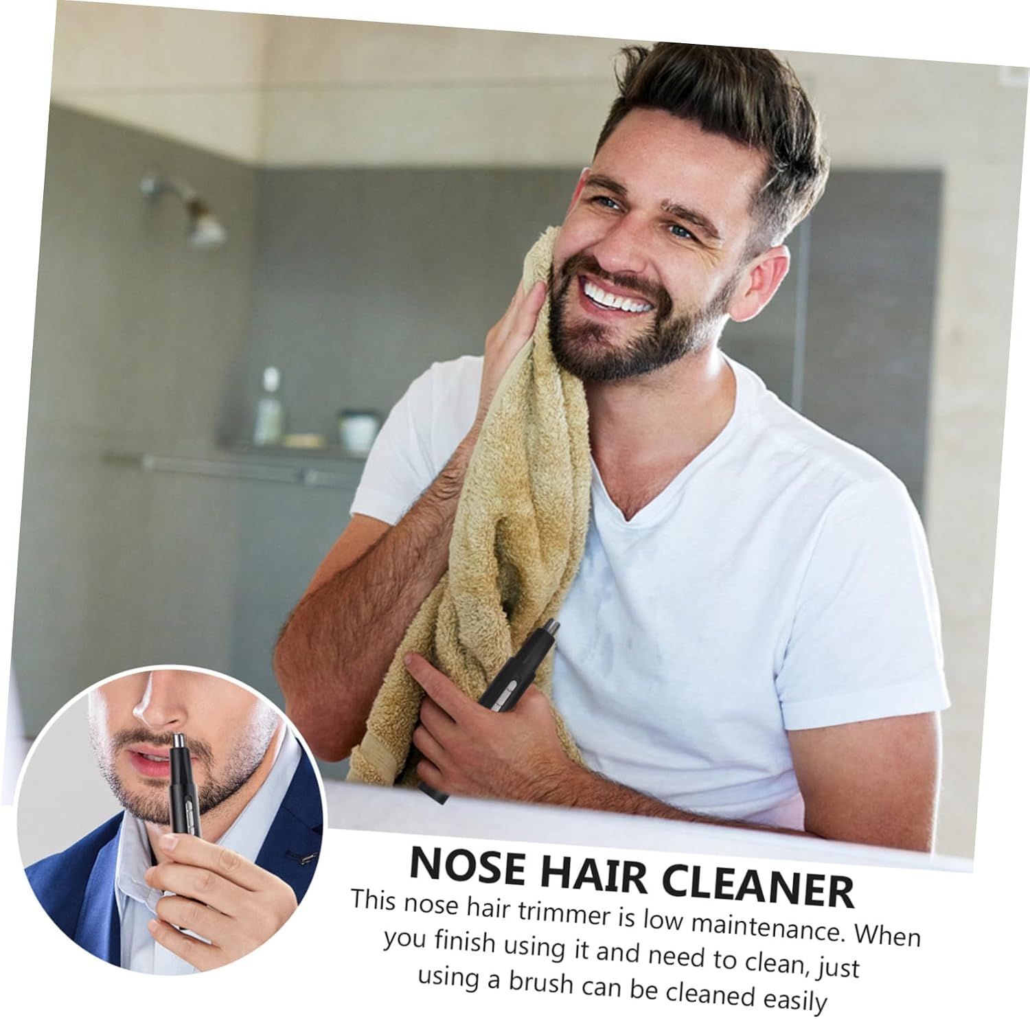 LIFKOME Rechargeable Metal Body Nose Hair Trimmer with Rotating Dual-Edge Blades Washable Removable Head Precise Painless Ear and Nostril Hair Cutter for Men Personal Grooming
