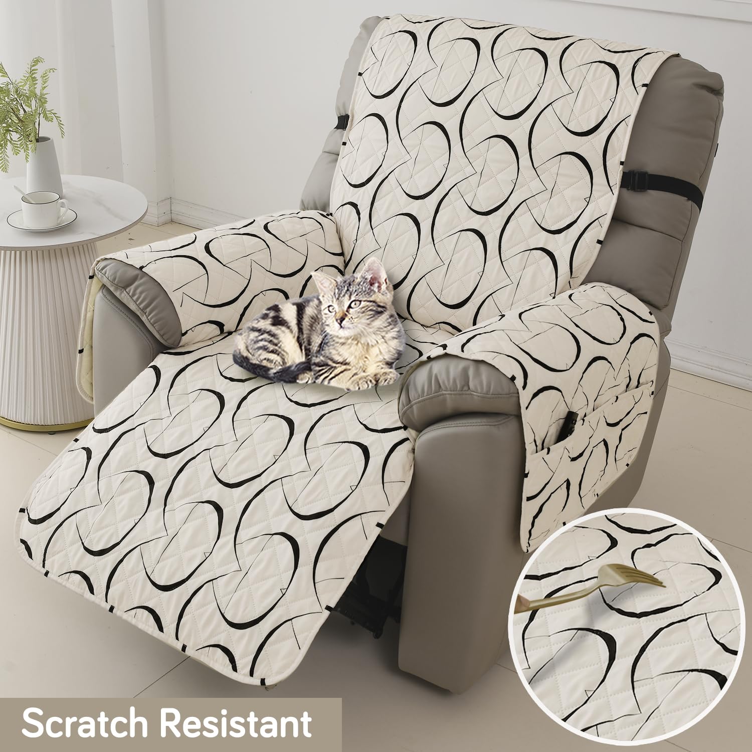 HOKIPO Recliner Mat - Waterproof Beige Abstract -5