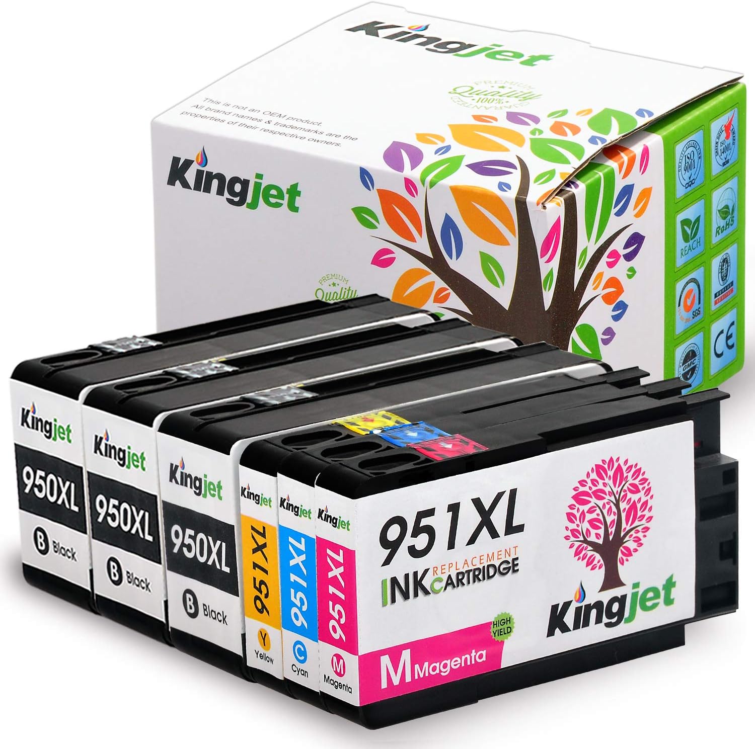Kingjet 950XL 951XL Ink Cartridge High Yield Replacements Work for Officejet Pro 8600 8610 8620 8630 8640 8660 8615 8625 Printer (3BK 1C 1M 1Y)