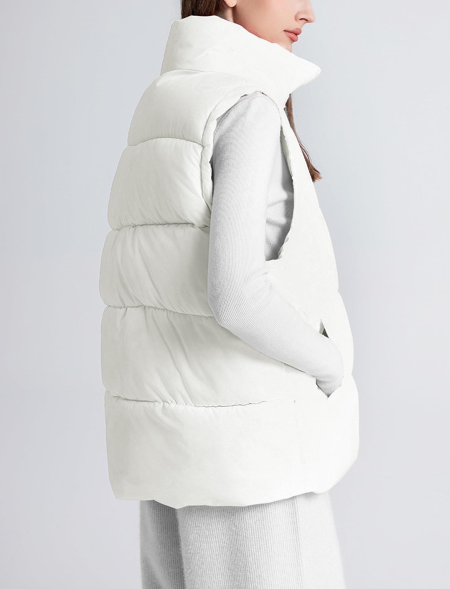 FEOYA Gilet matelassé pour femme avec col rembourré - Veste d'hiver sans manches coupe-vent avec poches