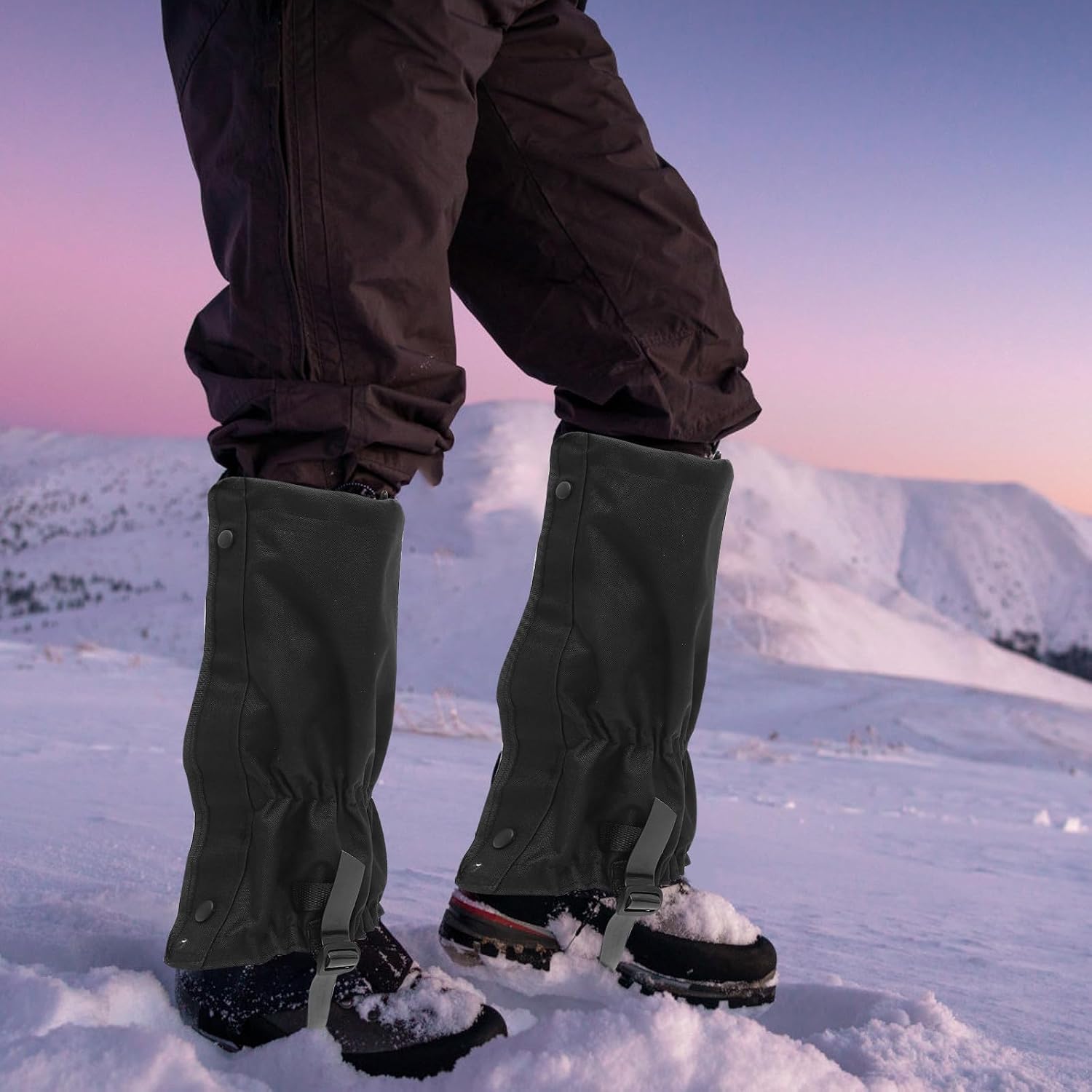 Outdoor Boots Gaiters Waterproof 600d Oxford Fabric Leg Covers for Hiking Camping Snow Protection, Adjustable Black Shoe Gaiters for Winter Mud and Sand