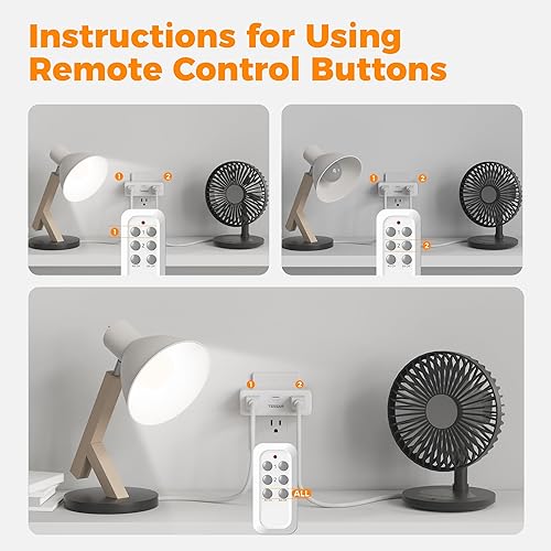 Miniatura 5 de TESSAN Enchufe de salida de control remoto, interruptor de luz inalámbrico con 2 enchufes independientes, interruptor de salida remoto de