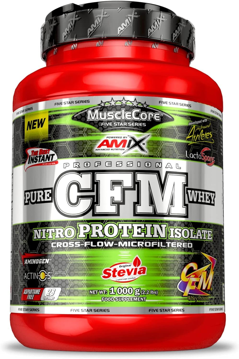 Amix - CFM Nitro Protein Isolat - Augmente la Masse Musculaire et Accélère la Récupération - Protéine de Lactosérum avec Enzymes Digestives - Sans Aspartame - Double Chocolat - 1 kg
