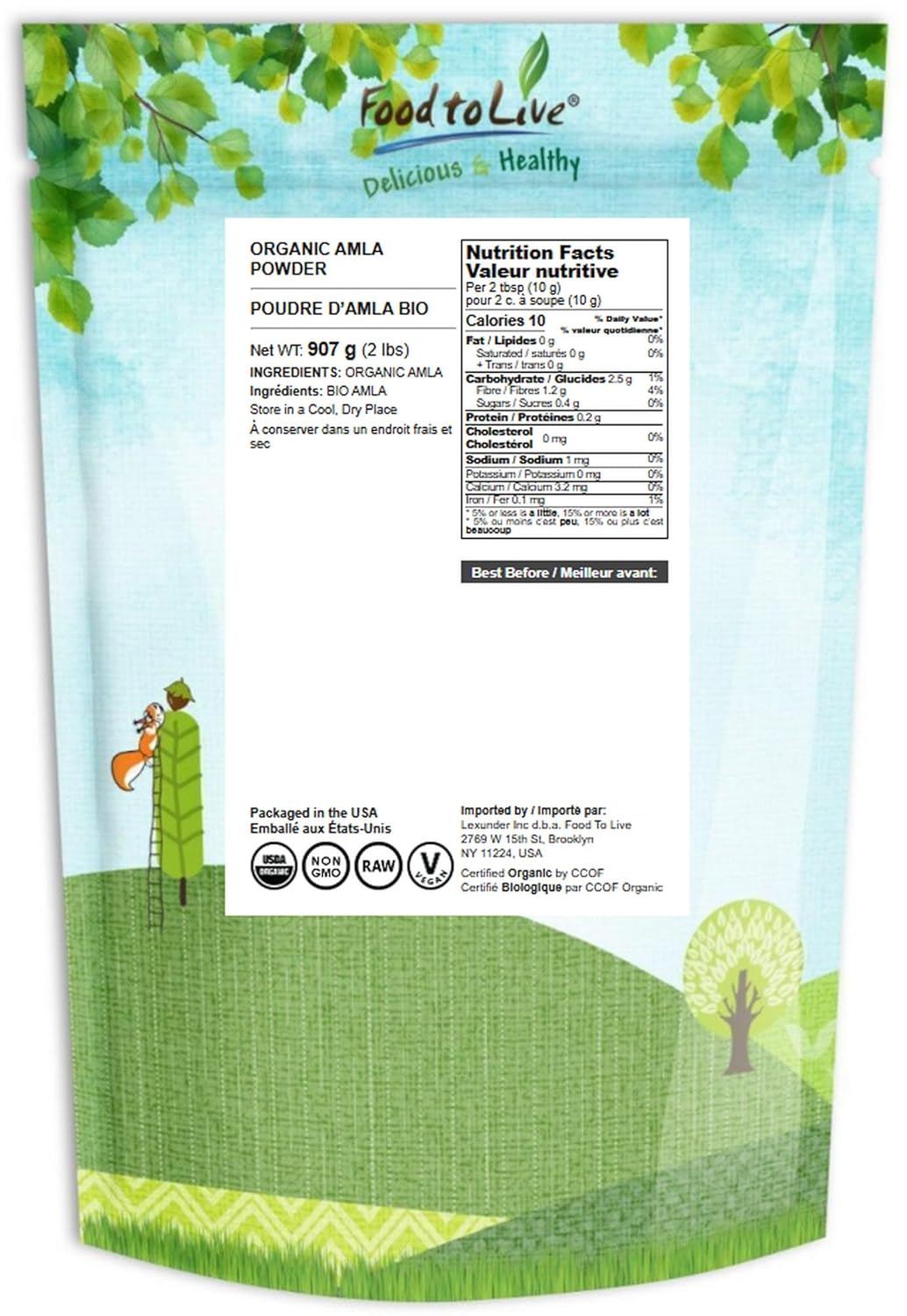 Food to Live Organic Amla Berry Powder (Amalaki), 2 Pounds Non-GMO Indian Gooseberry, Raw, Pure, Finely Ground, Kosher, Vegan. Rich in Antioxidant, Vitamin C. Great for Smoothies, Shakes, Yogurt