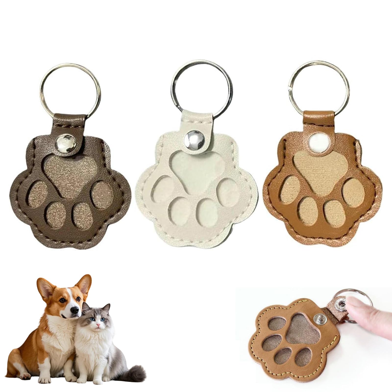 3 Pcs Pet Hair Storage Keychain, Dog hair keychain,Cat Paw Shaped Keychain, Pet Memorial Gift Keyring, Collecting Cat and Dog Hair