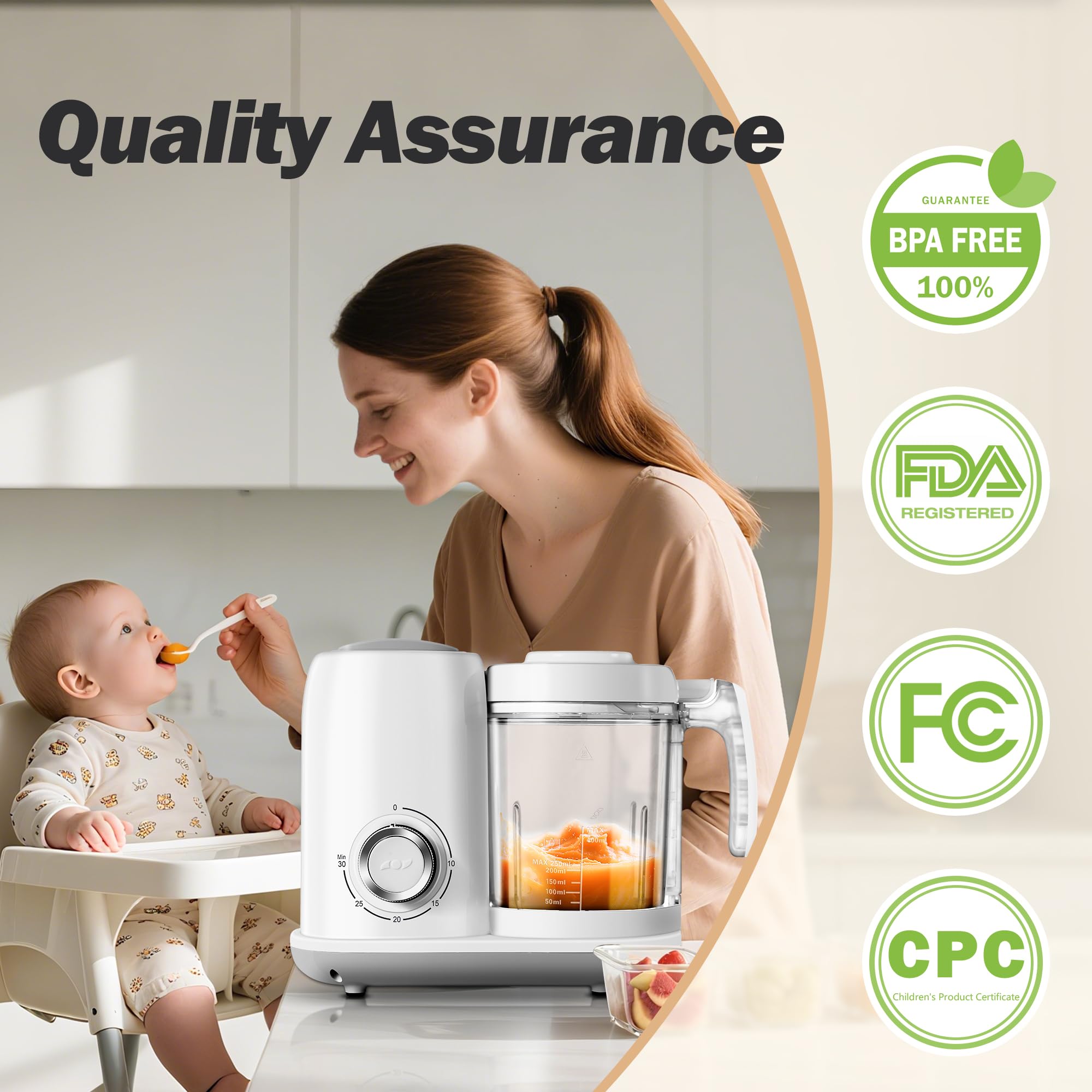AMZBABYCHEF Babynahrungsmaschine | Babynahrungsmaschine | 4-in-1 Babynahrung Püree-Mixer Dampfgarer Mahlmaschine automatisches Kochen & Mahlen mit Knopfsteuerung, BPA-frei
