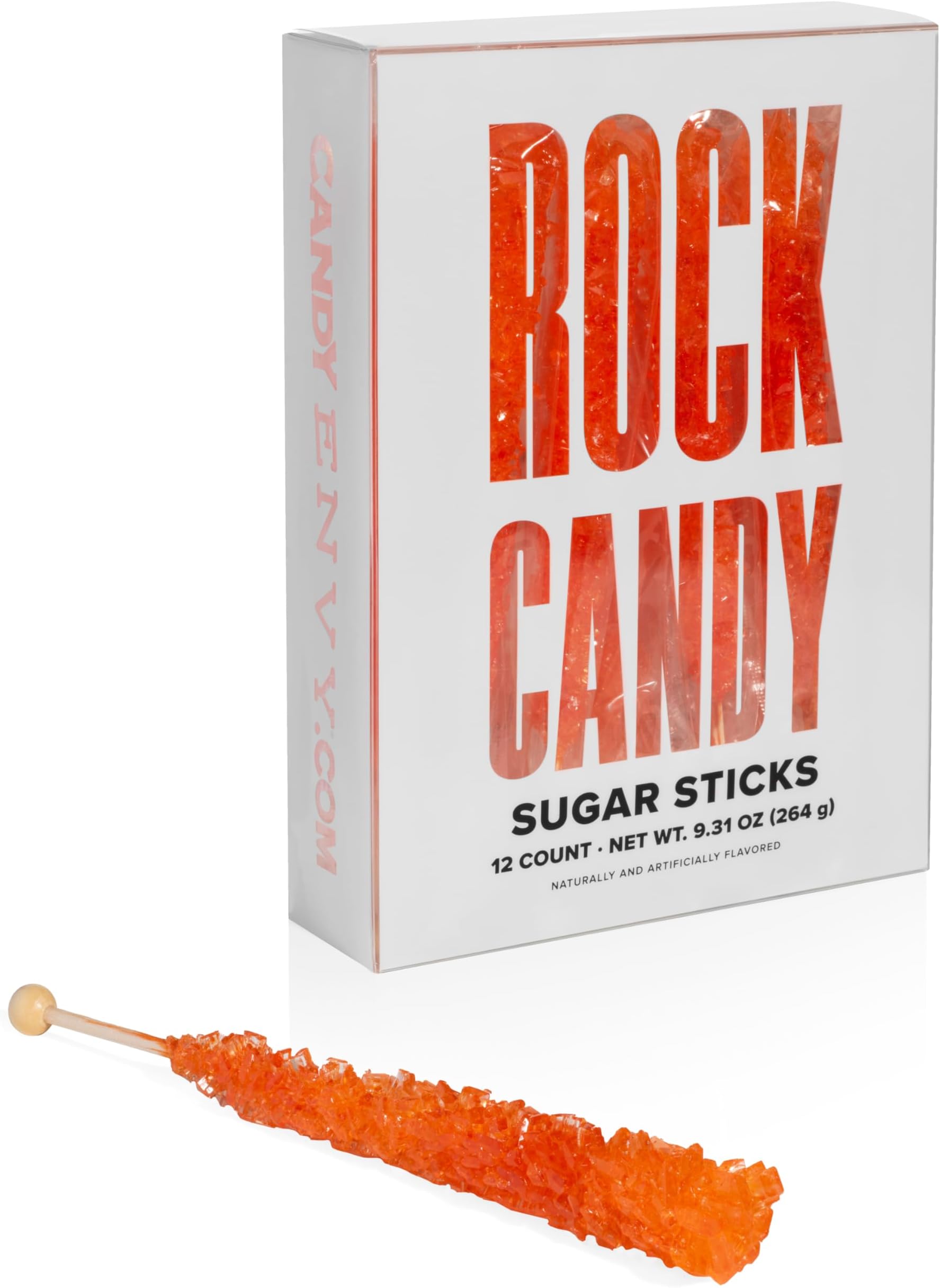 Orange Rock Candy Sugar Sticks - Orange Flavored - 12 Individually Wrapped Candy Party Favors