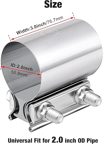 Miniatura 3 de EVIL ENERGY Abrazadera de escape de 2.0 pulgadas, acoplador de manguito de abrazadera de banda de junta de tope de acero inoxidable, 4 unidades