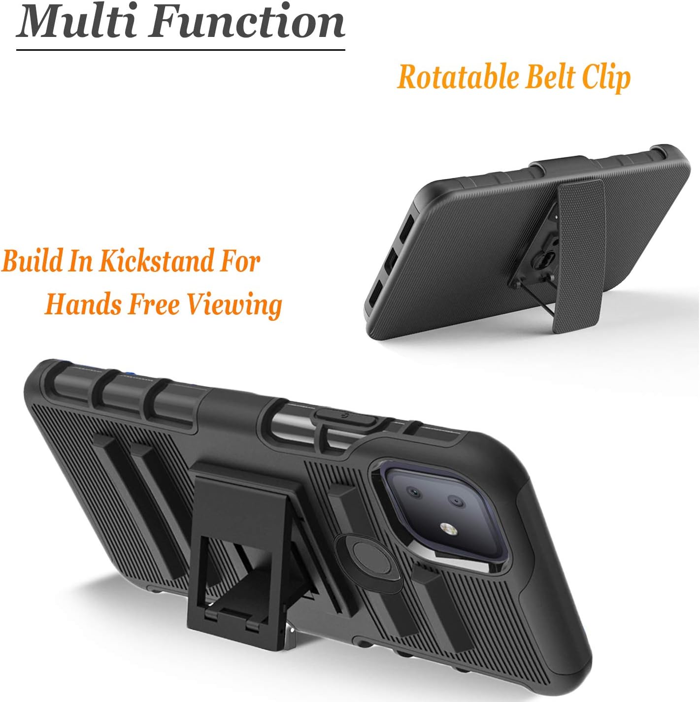 Compatible for Circlemalls Revvl 4 Plus Phone Case, [Not Fit Revvl 4] with [Tempered Glass Screen Protector Included], Armor Heavy Duty Kickstand Cover with Belt Clip Holster - Black