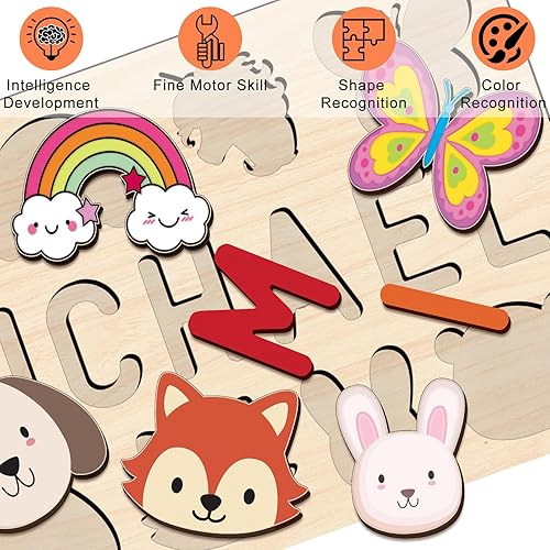 Vista 15 de Rompecabezas de nombres para niños, rompecabezas con nombre personalizado para niños pequeños, regalos de Pascua, rompecabezas de madera con nombre