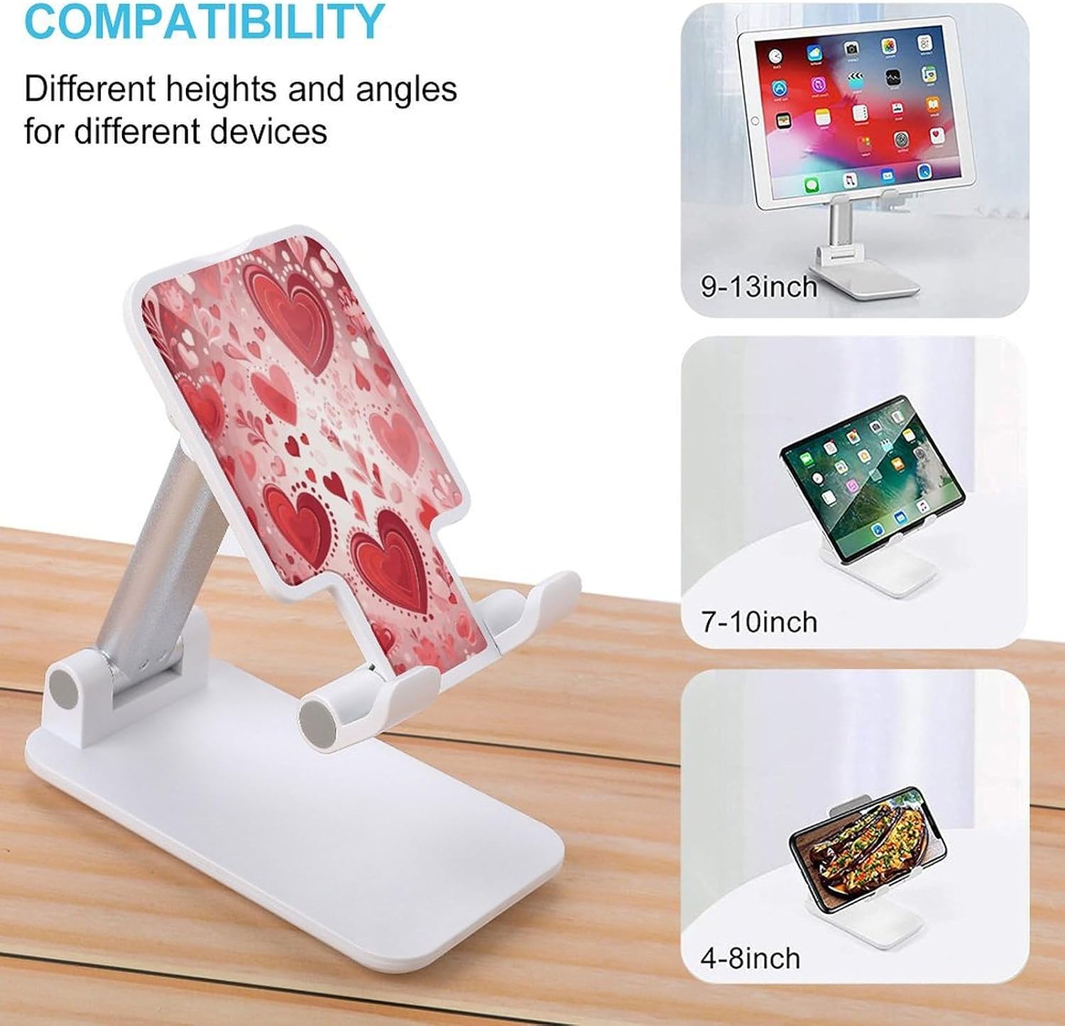 Valentine Pattern Cell Phone Stand Adjustable Desktop Phone Holder Folding Cell Phone Stand Cellphone Stands Compatible with 4-13 Inch Smartphones for Home Office&Gifts image 3