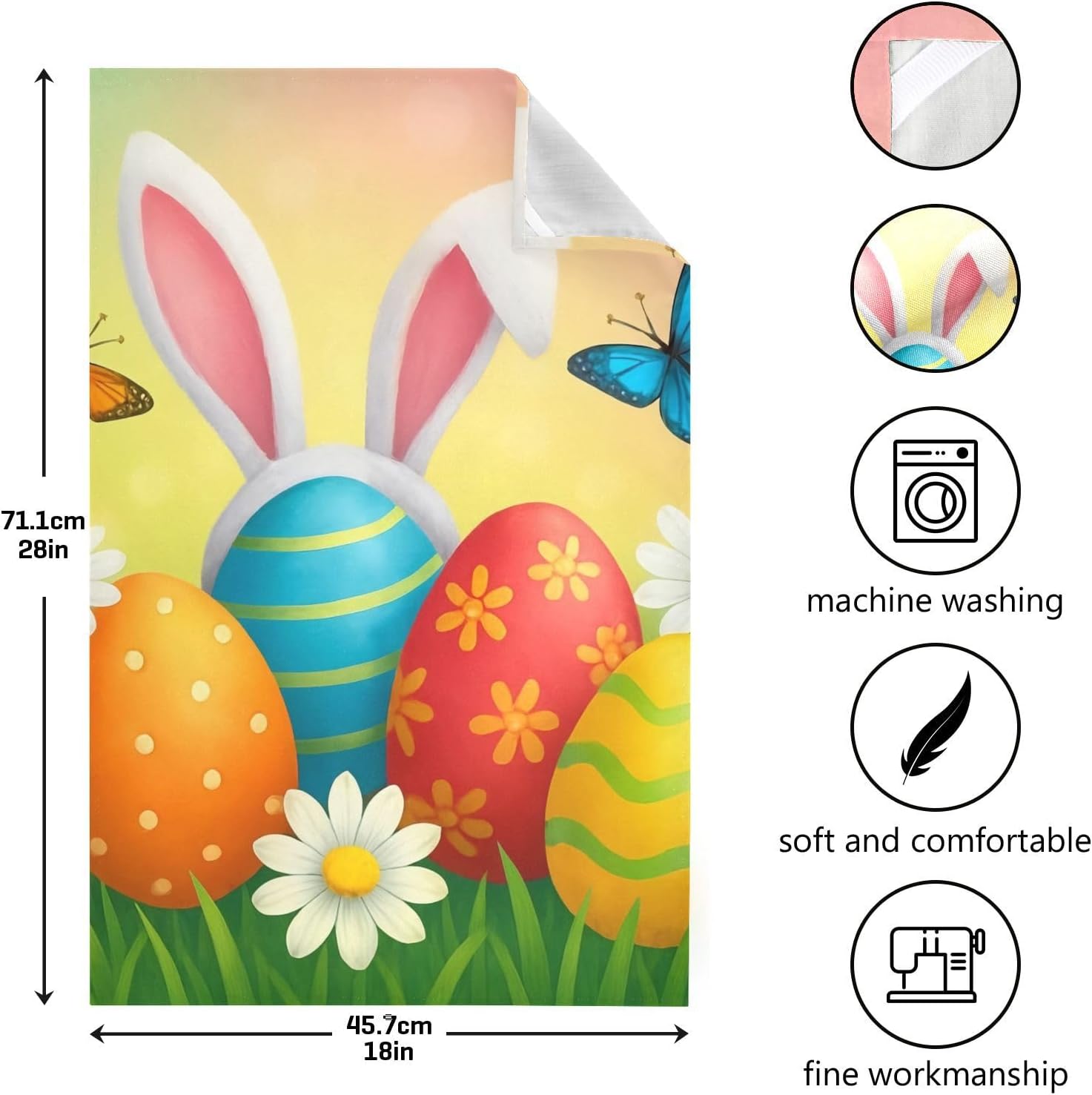 ODAWA Colorful Easter Eggs Butterflies Daisies Kitchen Towles Soft Reusable Cleaning Bar and Tea Towels Decoration Hand Towels, Set of 6