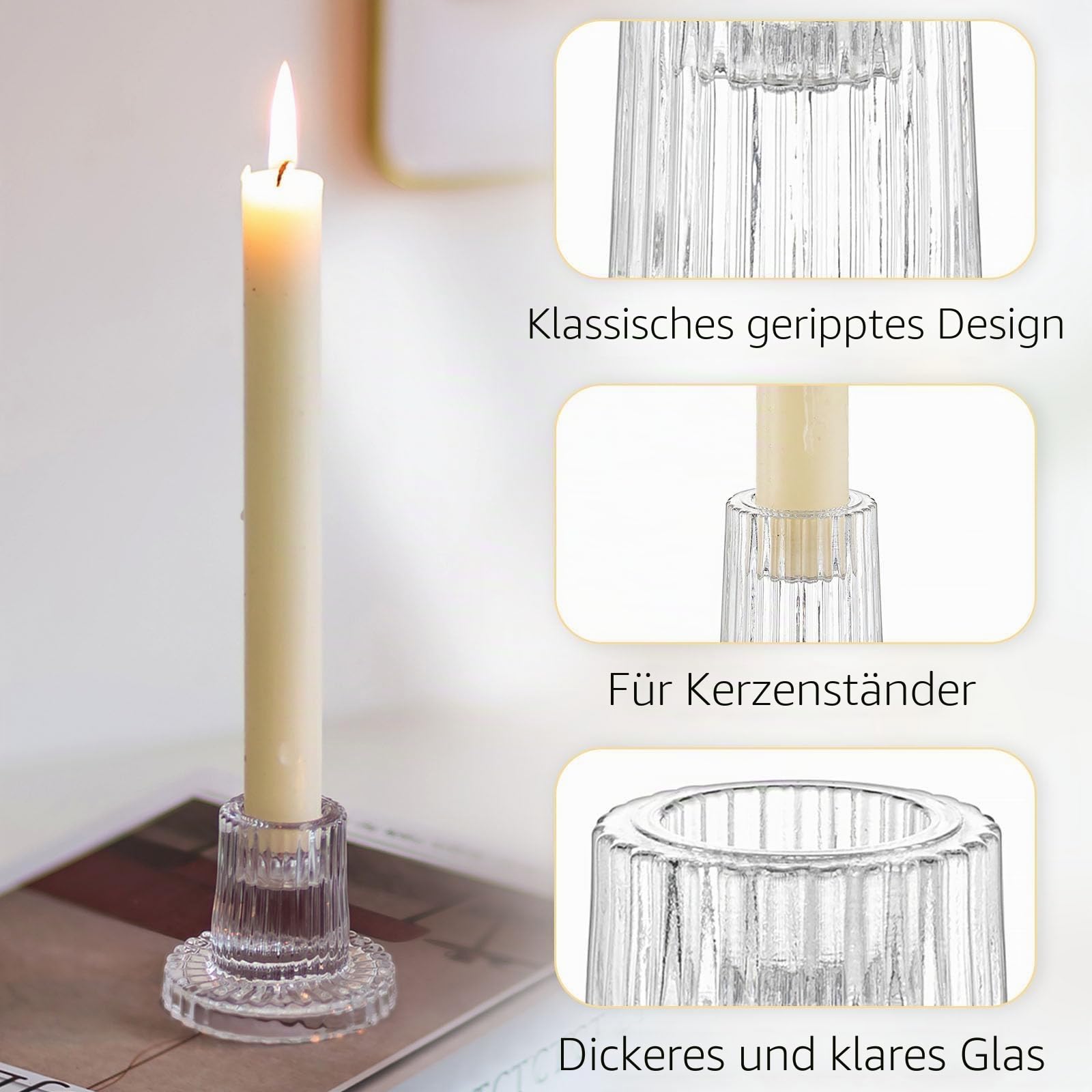 Romadedi Kerzenständer Glas für Stabkerzen, 10er-Pack, Klar