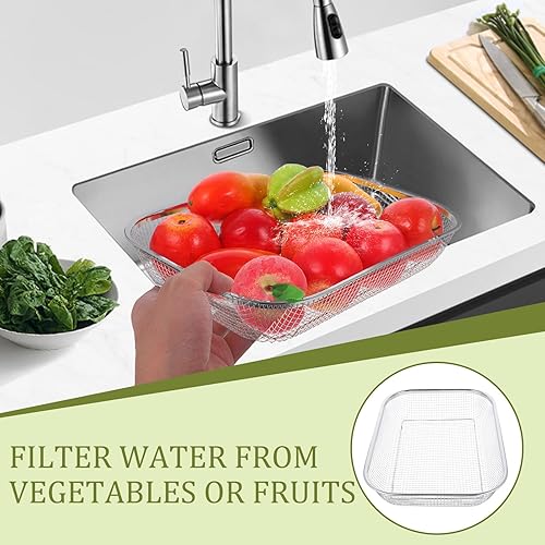 Miniatura 6 de Yardwe Cesta de colador de acero inoxidable, cesta de malla rectangular para frutas y verduras, herramienta de utensilios de cocina