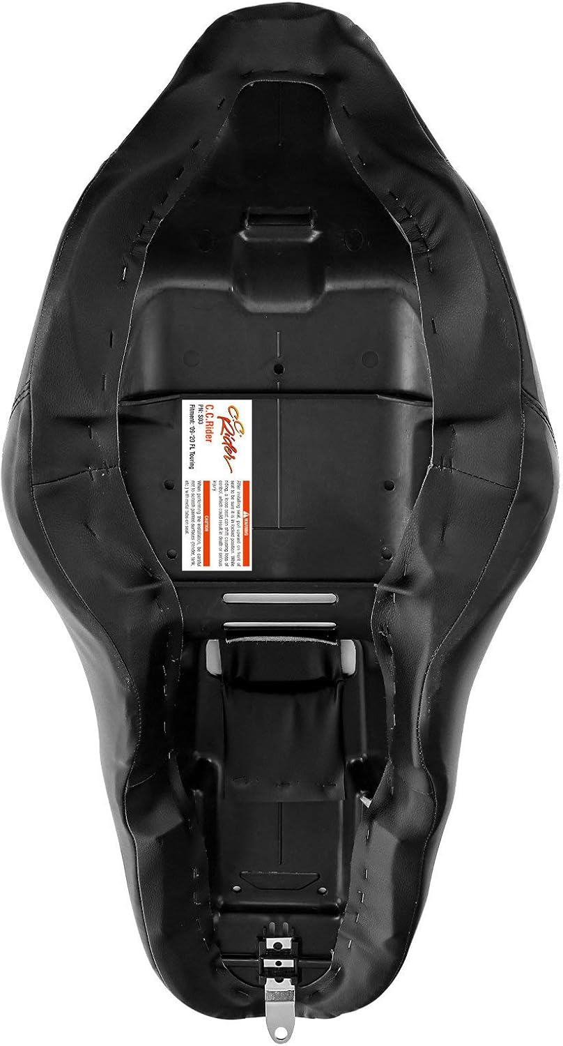 C.C. RIDER Leather Driver Passenger Seat - Comfortable Seat for Harley Touring Road King Street Glide Electra Glide Road Glide 2009-2023 Black Orange