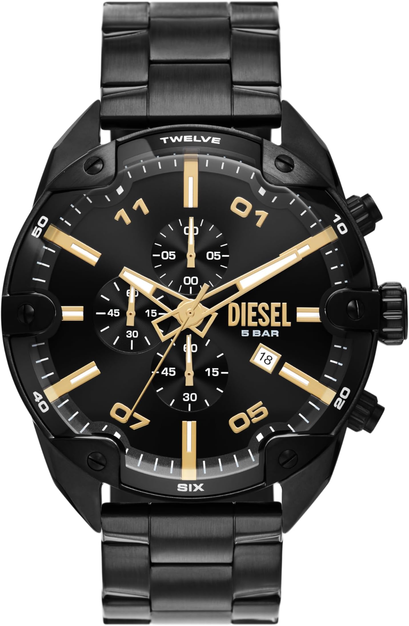 Spiked Stainless Steel Chronograph Men's Watch, Color: Black (Model: DZ4644)