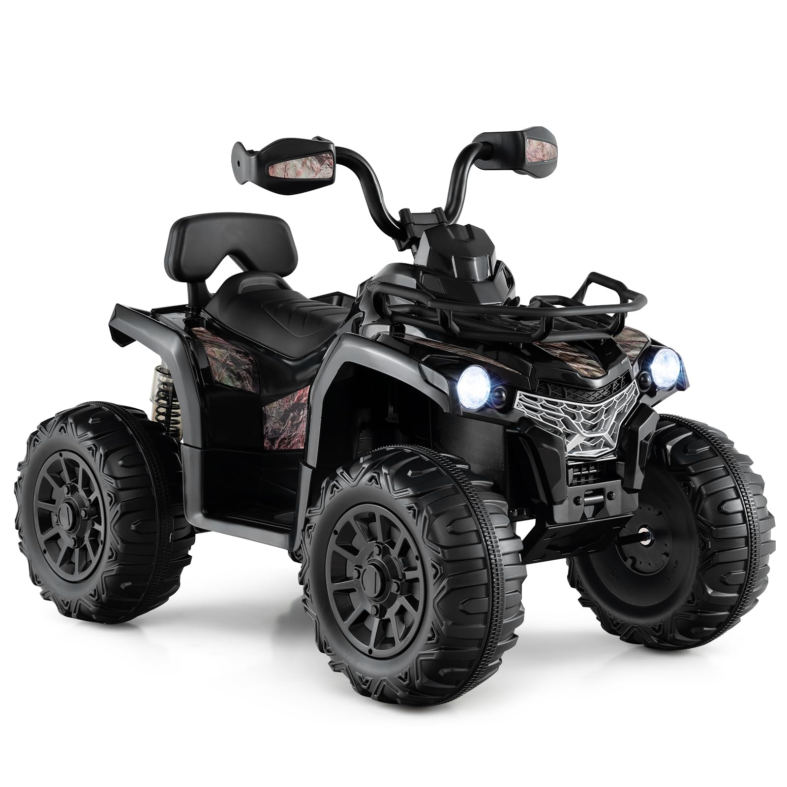 GYMAX Kids Electric Quad Bike, 12V Battery Powered Toy Car with Music, Lights, MP3, USB, Storage Basket, Forward and Backward, Children Ride on ATV for 3-8 Years Old Boys Girls (Black)