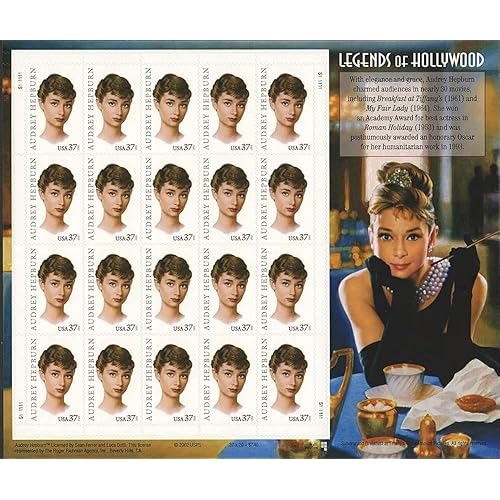 USPS Audrey Hepburn Stamps - Sheet of 20 37-Cent Postage Stamps - Legends of Hollywood Series