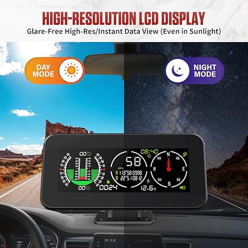 Miniatura 6 de Inclinómetro digital de coche GPS para vehículos todoterreno, pantalla principal DC 10-30v multifuncional vehículo Clinómetro digital con pantalla