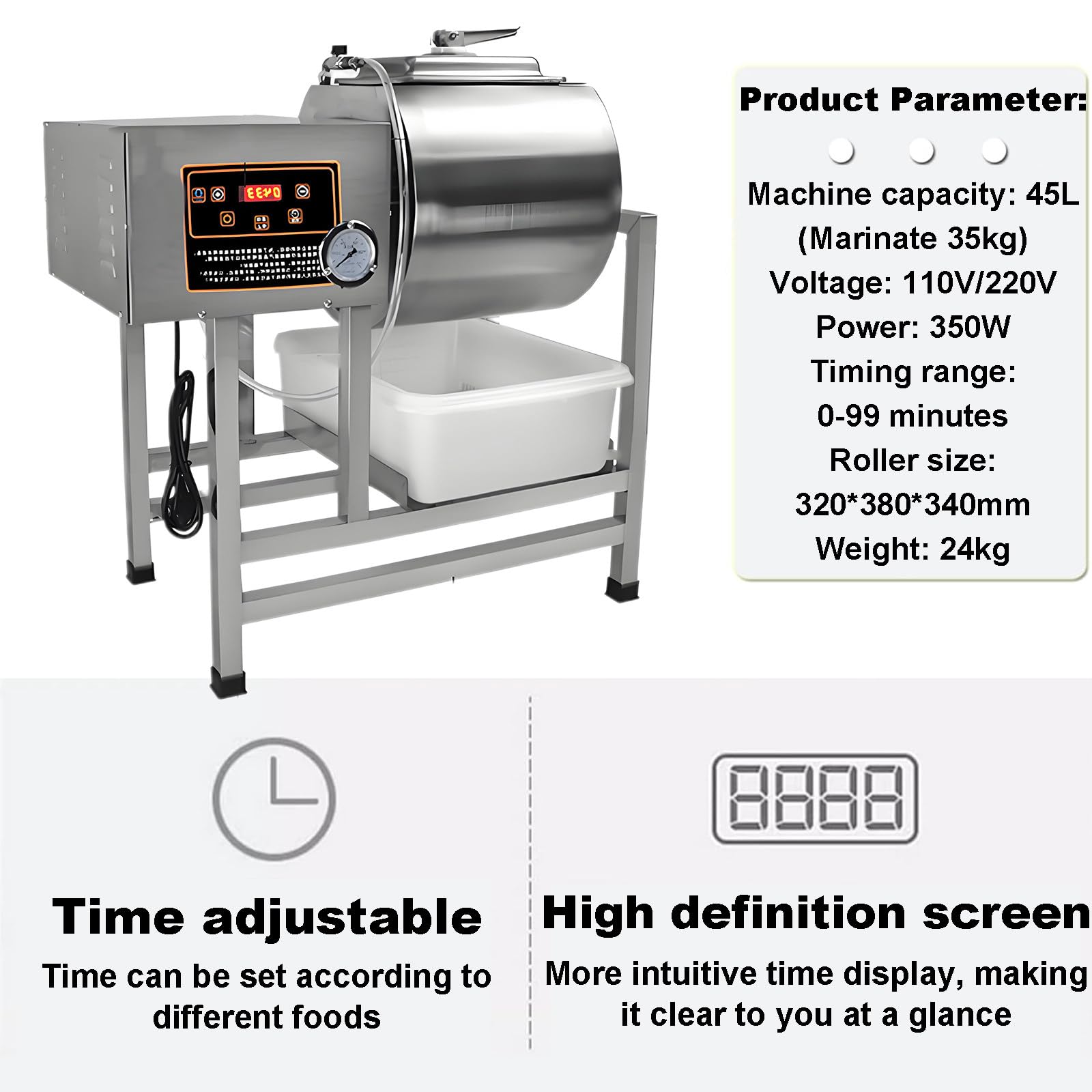 Marinador de Carne al Vacío, Máquina de Pickle para Alimentos, Verduras y Carne, Marinador de Pollo, Máquina de Curado al Vacío, para Caza, Salchichas, Tocino (45L)