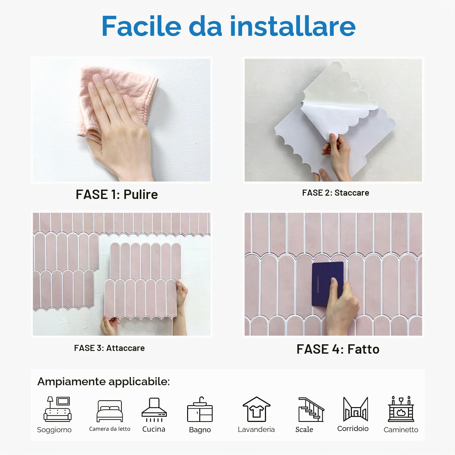 COMATICKC Piastrelle Adesive per Cucina, 10 Pezzi 30x30 cm, PVC Rosa Paraschizzi Cucina Mattonelle Adesive Bagno Soggiorno - Pannelli 3D Decorativi, Facili da Installare Stacca & Attacca