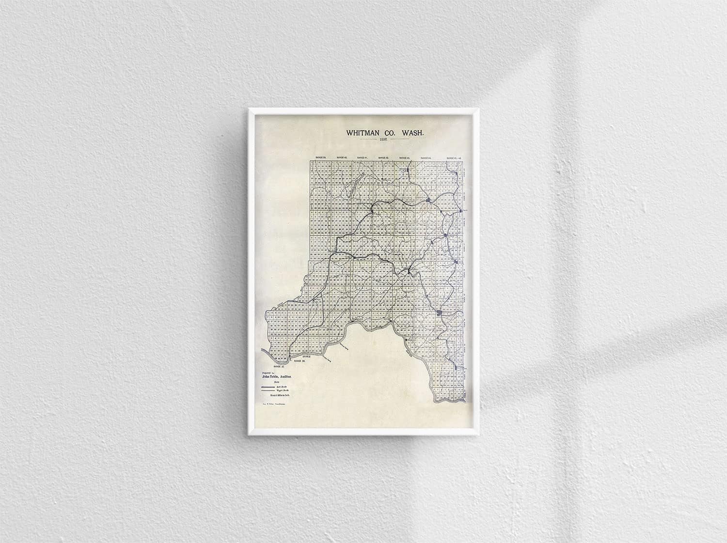 Amazon.com: Old Map Poster of 1896 map of Whitman County Washington ...