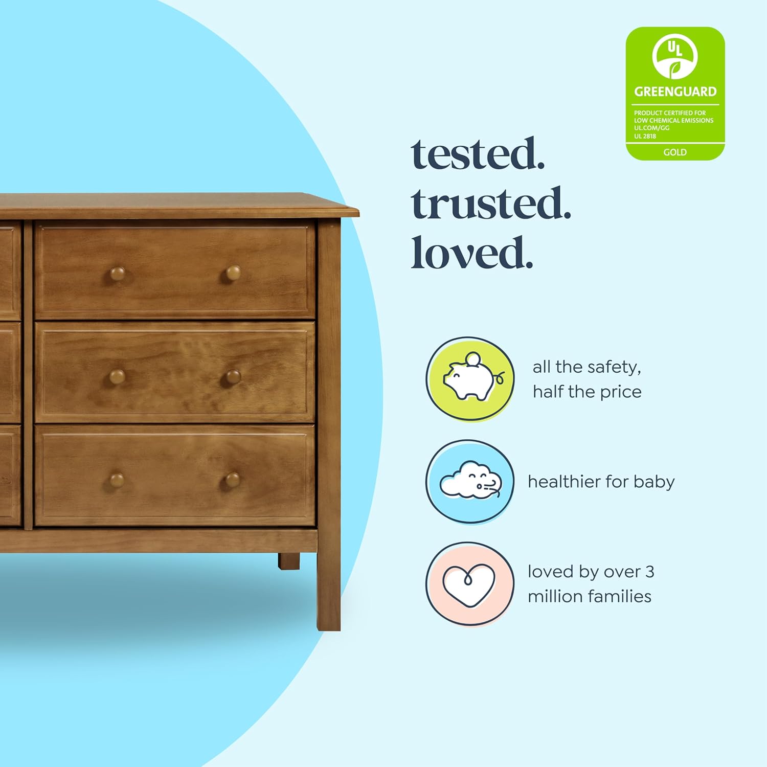 daVinci Jayden 6-Drawer Baby Dresser - GREENGUARD Gold Certified - Wooden Double Chest of Drawers for Kids, Boys and Girls - Storage Dresser for Bedroom, Nursery, Living Room & Hallway - Chestnut