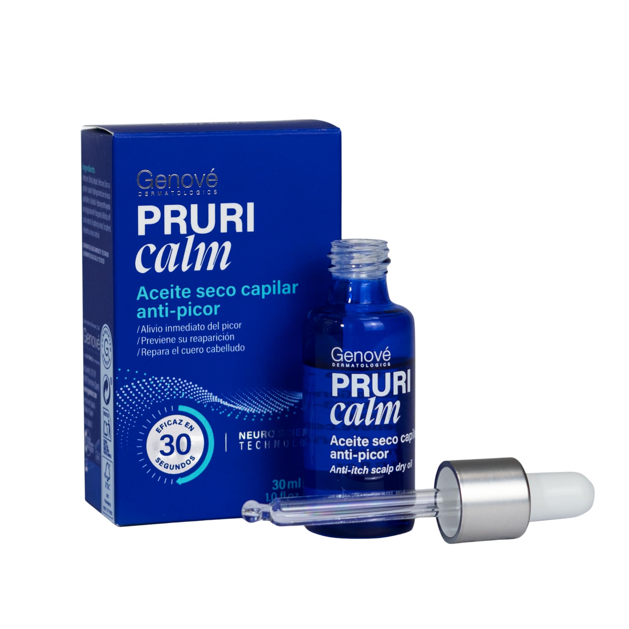 Aceite Seco Capilar Anti-picor | Neurocosmético que Inhibe la Señal del Picor | Alivia el Picor del Cuero Cabelludo de Forma Inmediata y Prolongada | 30 ml