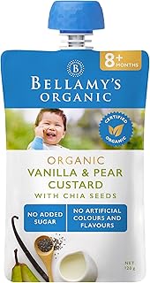 Bellamy's Organic Vanilla & Pear Custard with Chia Seeds 120g, Baby Food, 8m+, Bulk (6 x 120g)