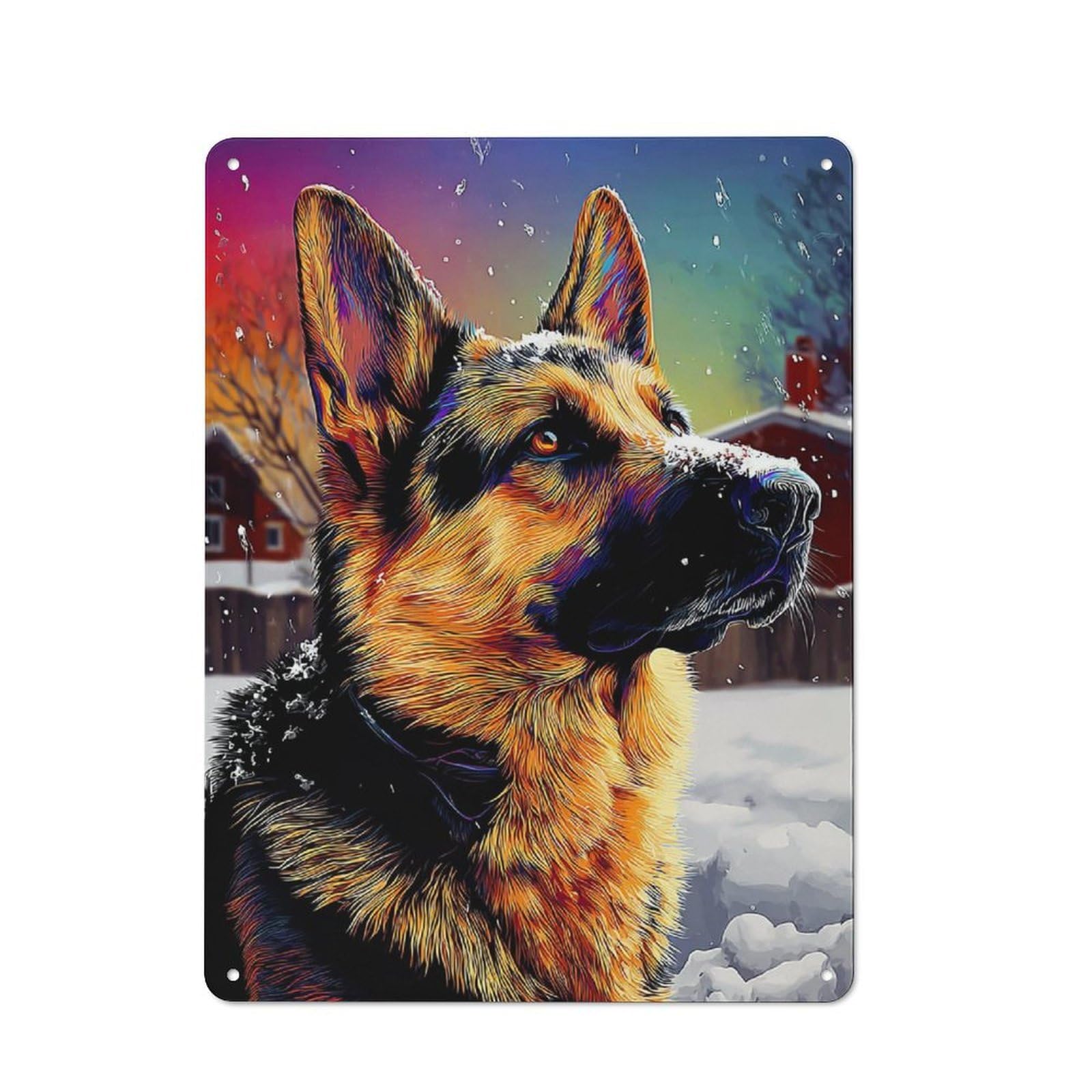 Junmoney Winter German Shepherd Portrait-2 Tin Wall Plaque 40X30cm With For Dining Room Or Kitchen, For Collectors Decorating Kitchens And Dining Spaces