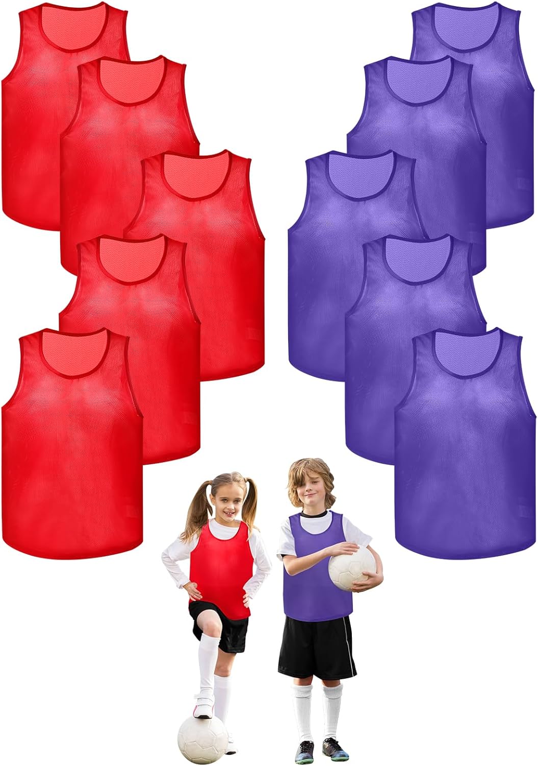 12 Pack Pro Training Pinnies for Youth & Adult Mesh High-Vis Scrimmage Vests for Soccer, Basketball, Volleyball Teams