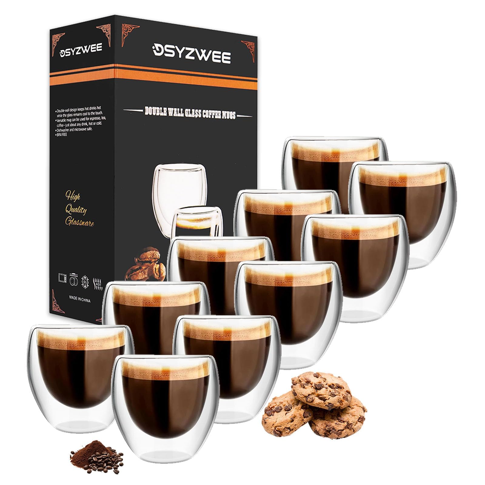 DSYZWEE Espressotassen Glas 80 ml 6er Set – Doppelwandige Espressogläser aus Borosilikatglas PARENT