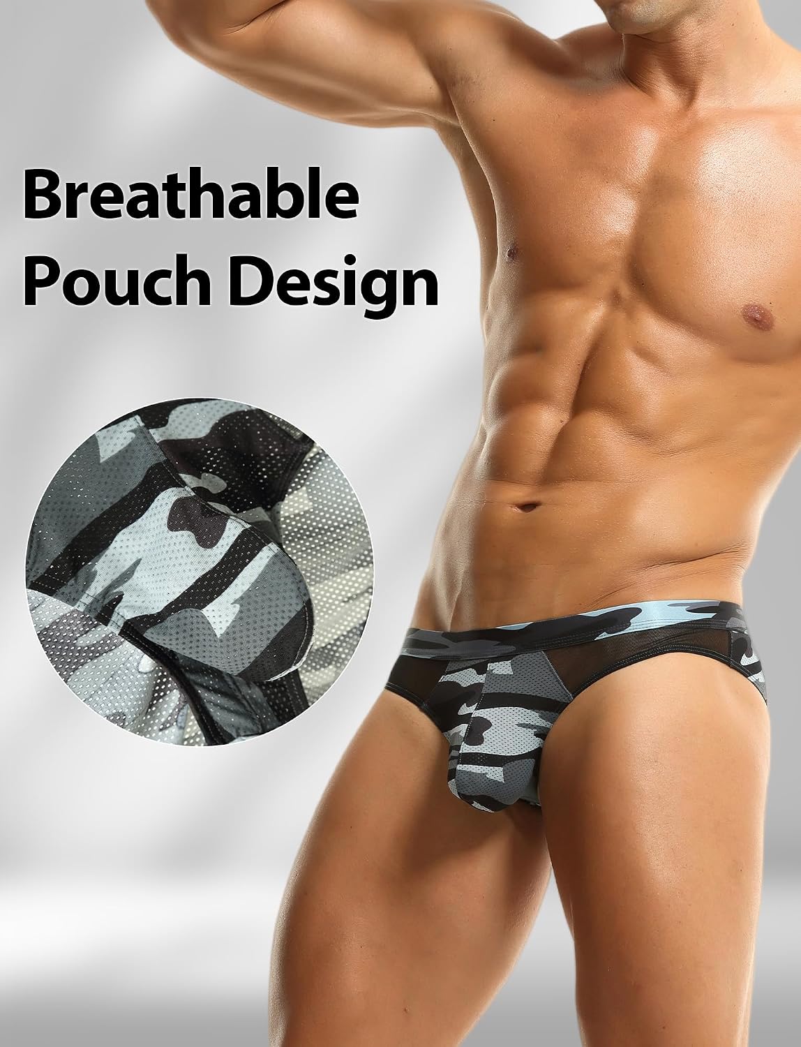 SEAUR Men's Camouflage Thongs Mesh Underwear Athletic Panties Stretch Bikini Underpants Low Rise Trunks