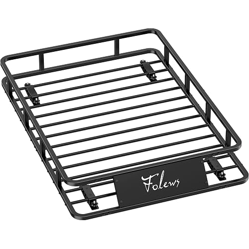 Folews Car Roof Basket 51 x 36 x 6 Inch, Heavy Duty 250LB Cargo Carrier | Roof Rack Basket, Universal Fit, Rooftop Cargo Rack Basket Steel Luggage Holder for SUV, Truck & Pickup