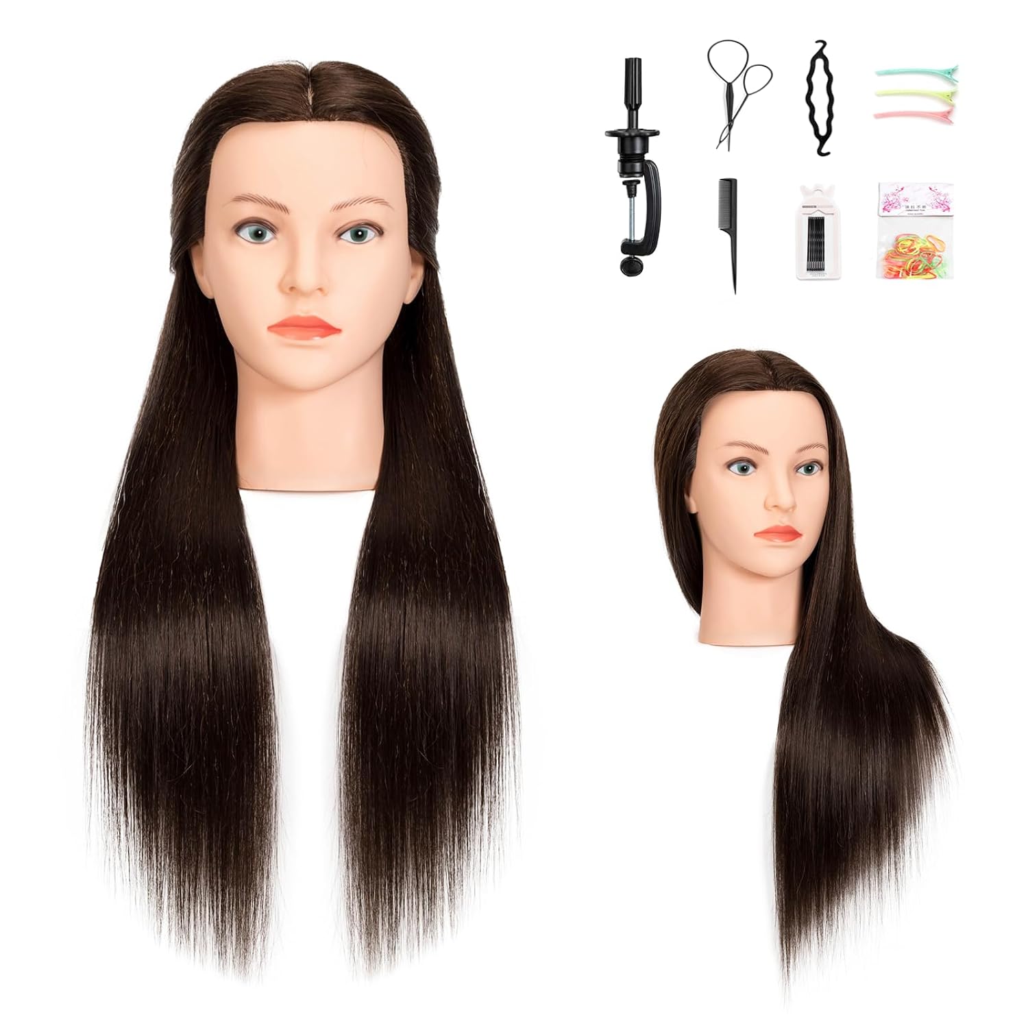 Mannequin Head 80% Human Hair, 26-28" Cosmetology Manikin Doll Head for Styling,Hairdressing Training Practice(#4 Dark Brown)