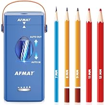 AFMAT PSC7 Electric Pencil Sharpener, Fully Automatic Pencil Sharpener for 6-12mm No.2/Jumbo Pencils, Auto in & Out, 5 Sharpness Modes, Rechargeable Heavy Duty Sharpeners for Classroom/Home/Office