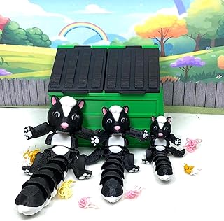 3pcs Articulated Skunk, Small Medium Large 3D Printed Black and White Skunk, 3D Printed Dumpster Bin, Tiny Animal Skunk Toy, Fidget ADHD Autism Toy -AS001-GREENB