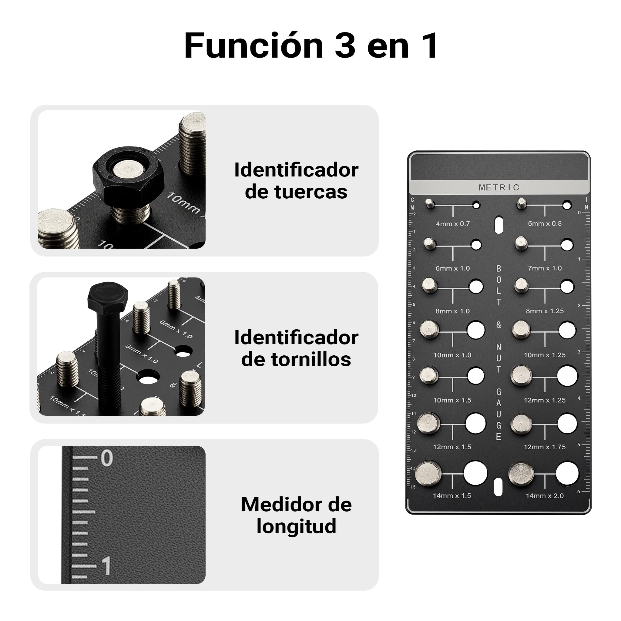 Wiltec Medidor de roscas tuercas y tornillos con 28 tamaños diferentes, comprobador de roscas, identificador de tamaños para roscas métricas (M40.7 a M142.0) e imperiales (6-32 gruesa a 1/2-20 fina)
